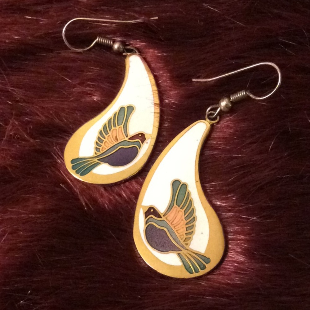 Vintage cloisonné teardrop earrings
